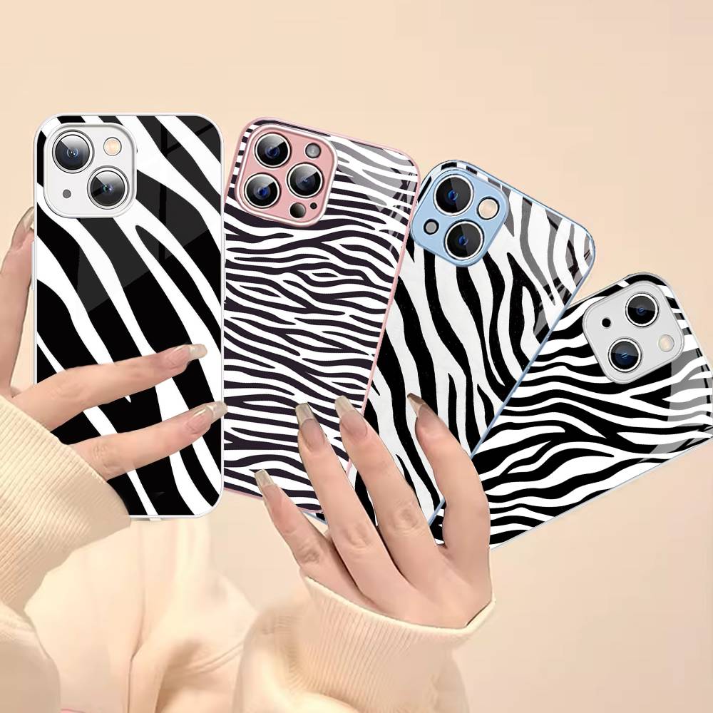 Zebra Print Clip Art For IPhone 14 13 12 Mini 11 Pro XS Max X XR 14 Plus Tempered Glass Cover