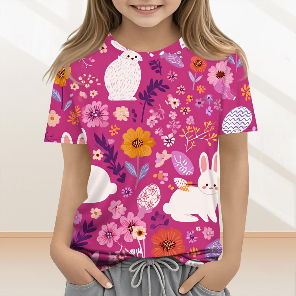 Children's Casual And Fashionable Easter Clothing, Featuring Bunnies, Easter Eggs, And Printed Short-sleeved Tops And T-shirts.
