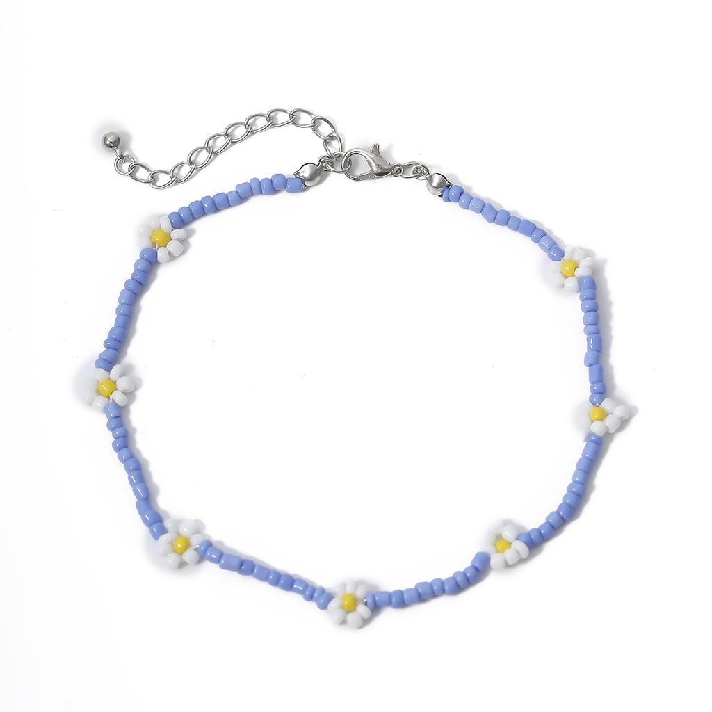 Bohemian Holiday Style Colored Rice Beads Beaded Necklace Female, Little Daisy Flower Collarbone Necklace