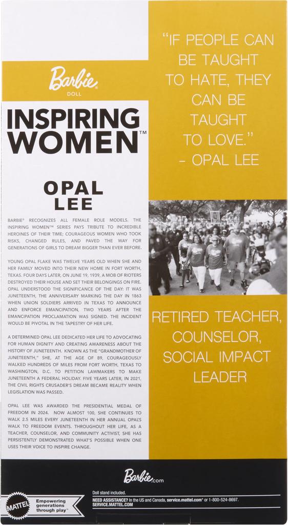 Barbie Inspiring Women Opal Lee Barbie Inspiring Women Signature Black Doll House for Pretend Ages 6 and Up - Dress-Up Play, (JJX60)