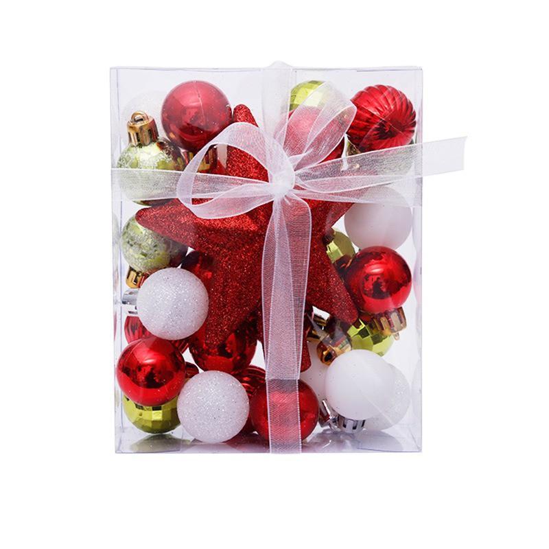 Christmas Tree Decorations Balls Set 30pcs 3cm Plastic With Topper Star Electroplated Xmas Ornaments Holiday Party