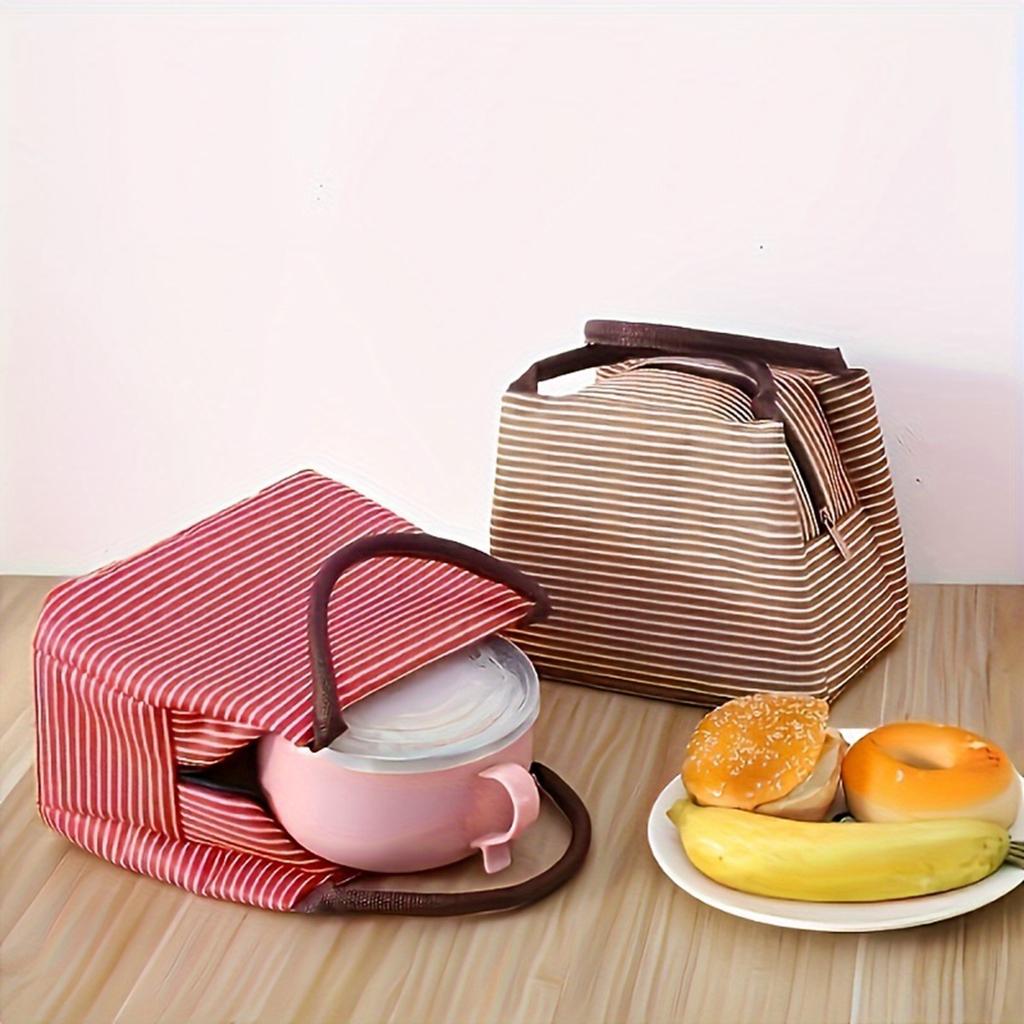 1pc Reusable Striped Outdoor Camping Lunch Bag, Pinic Bag, Tote Bento Bag for Outdoor Camping, School,Work