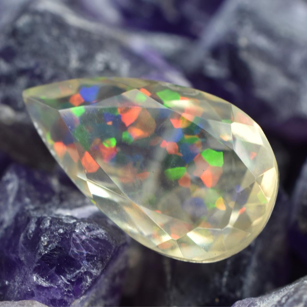 Lab-Created Opal Loose Gemstone Pear Cut Ethiopian 6.25 ct Multi-Color October Birthday Birthstone