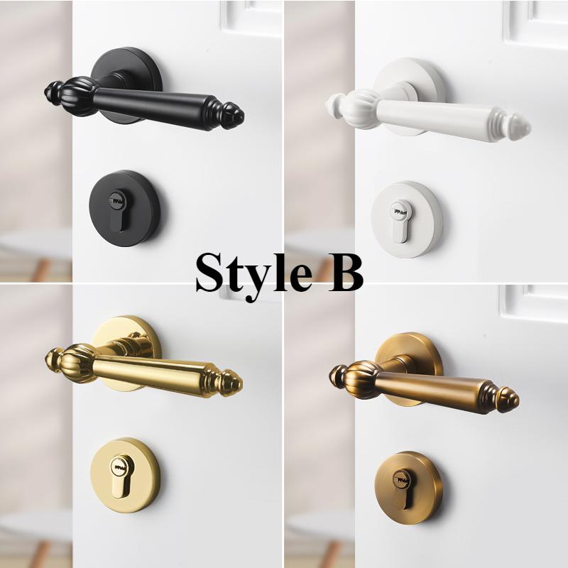 Indoor Door Lock, Bedroom Wooden Door Lock, Shiny Silver Split Retro Set, Gold Silent Handle Lock
