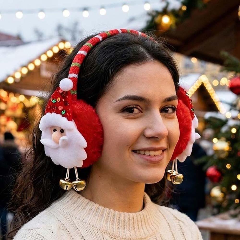 Sequin Detail Christmas Plush Earmuff Soft Fabric Cartoon Santa Headband Cute Lovers