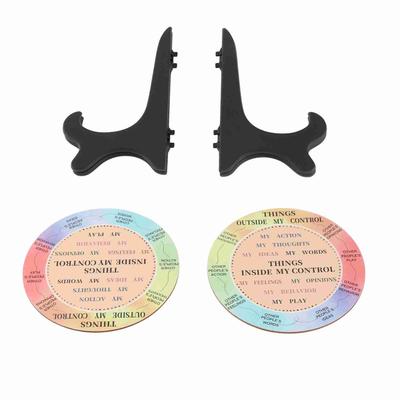 2 Pcs Feelings Wheel Wooden Relaxing Mood Calming Emotion Wheel Chart with Plastic Stand for Mental