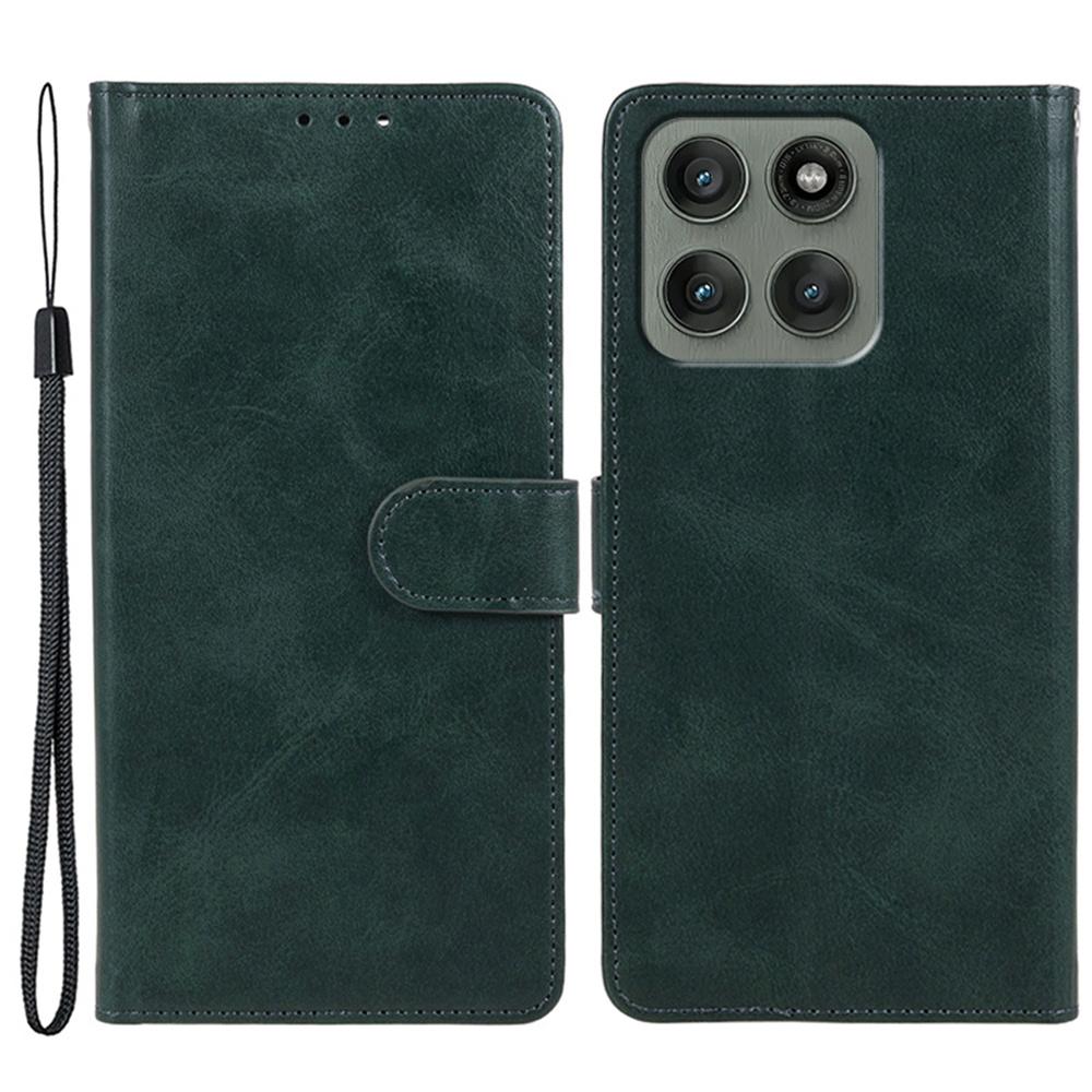 For Motorola Edge 60 Pro 5G Case Calf Texture PU Leather Wallet Phone Cover with Wrist Strap