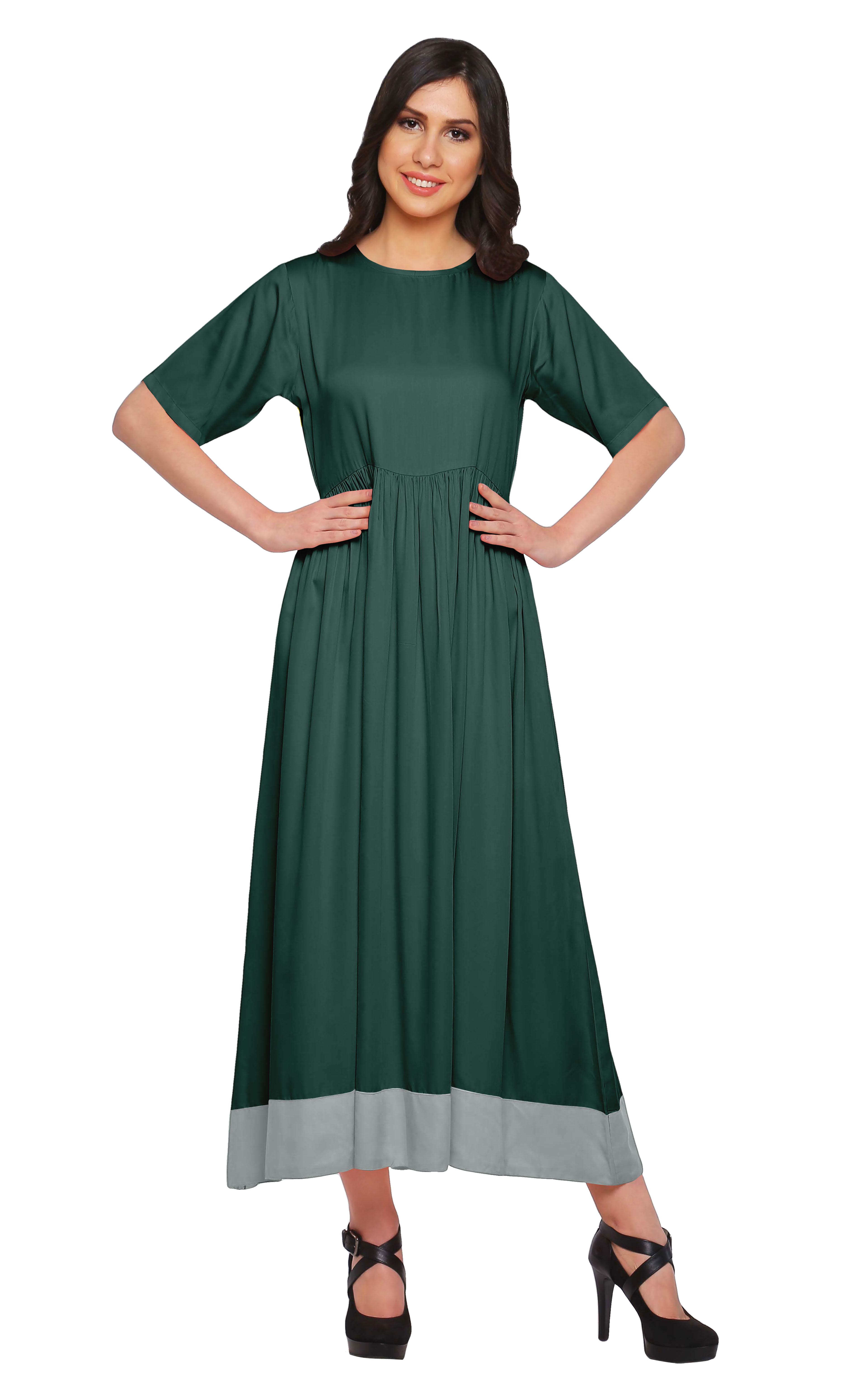 

Moomaya Solid Casual Cotton Dress For Women A-Line Long Maxi Kurti Women XS сірий колір