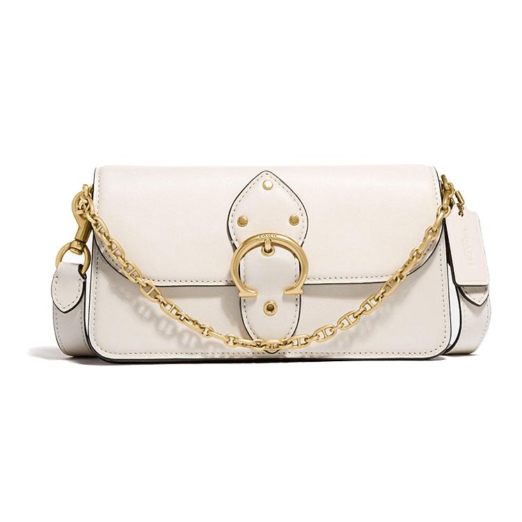 

New COACH Beat Leather Chain Bag Portable Crossbody Bag Shoulder Bag Women s White 4763-B4HA 21.1*6.1*11.4CM