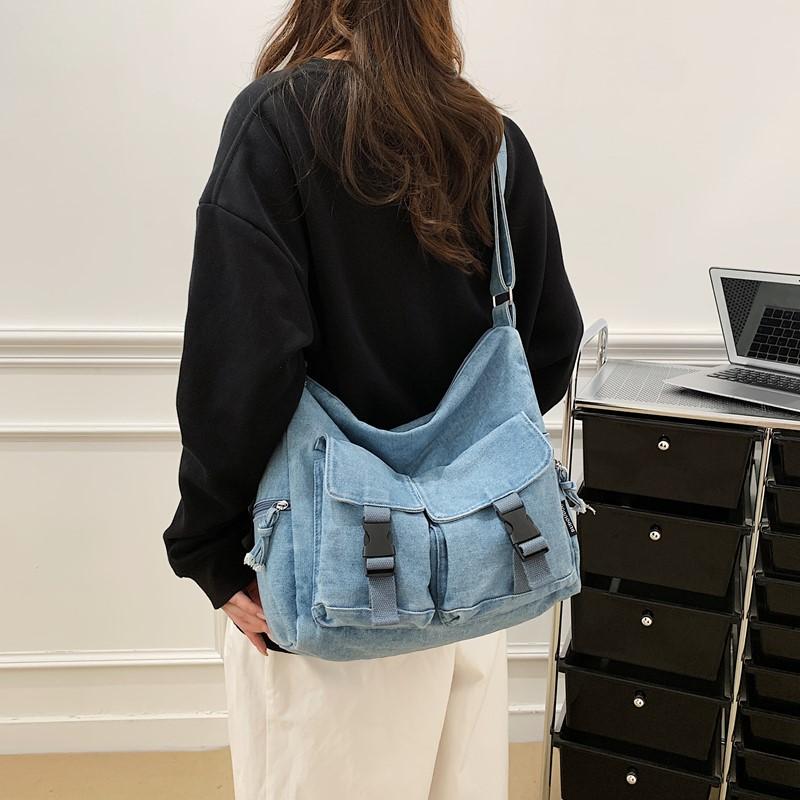 Damen Vintage Pendlertasche Große Kapazität Denim Umhängetasche