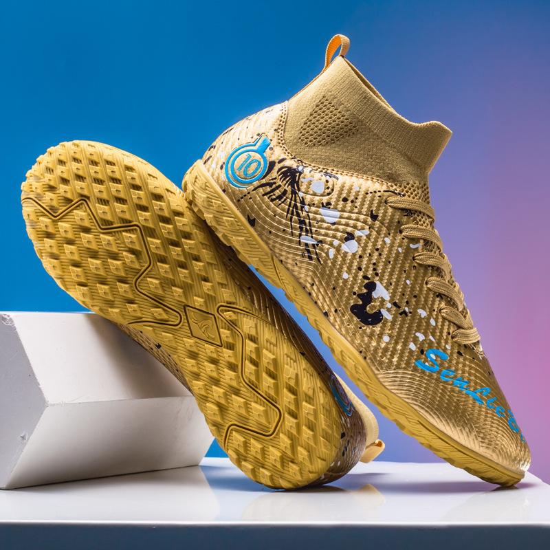 New high-top football shoes with long broken nails Amazon men's and women's football shoes grass student training shoes