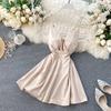 Spring Dress For Women V-Neck Open Back Waist-Cinching High-Waisted Slimming Solid Color Camisole Slip Dress A-Line Dresses