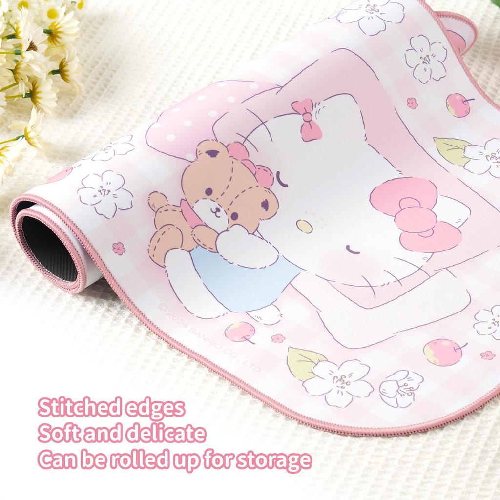 Kuitmor Kawaii Anime Mouse Fofo Mouse Gamer Impermeável Tapete de Mesa para Durável Grande Estendido Mouse Pad com Borda de Fita para Escritório Jogos Tapete FlorGato,