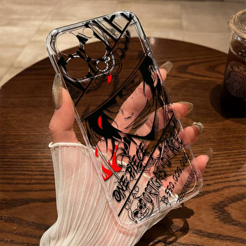 One Piece Zoro Ace Manga Panel Průhledný TPU kryt na telefon pro iPhone 15 Pro Max a Samsung Galaxy S24 Ultra, Nárazuvzdorný kryt