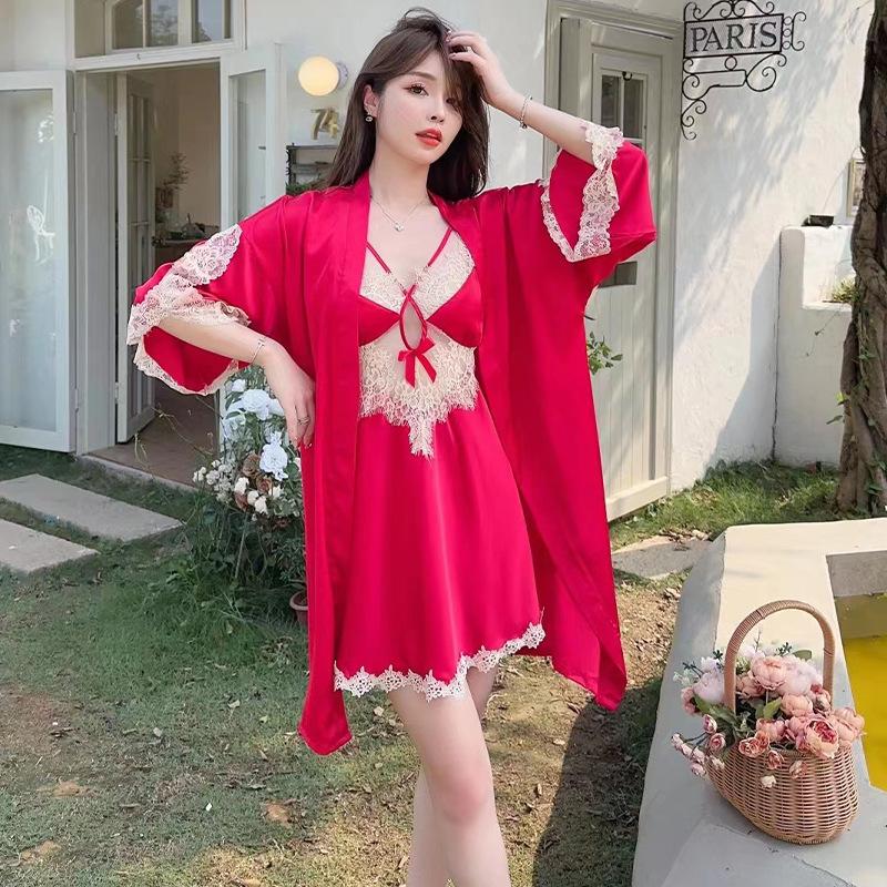 Summer new pure desire pajamas set women's suspenders shorts sweet loungewear three-piece set lace sexy thin