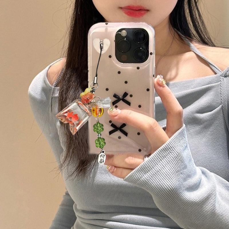 Charming Fish Phone Dangle Eye Catching Fish Phone Chain with Acrylic Beads Stylish Phone Strap Lanyard