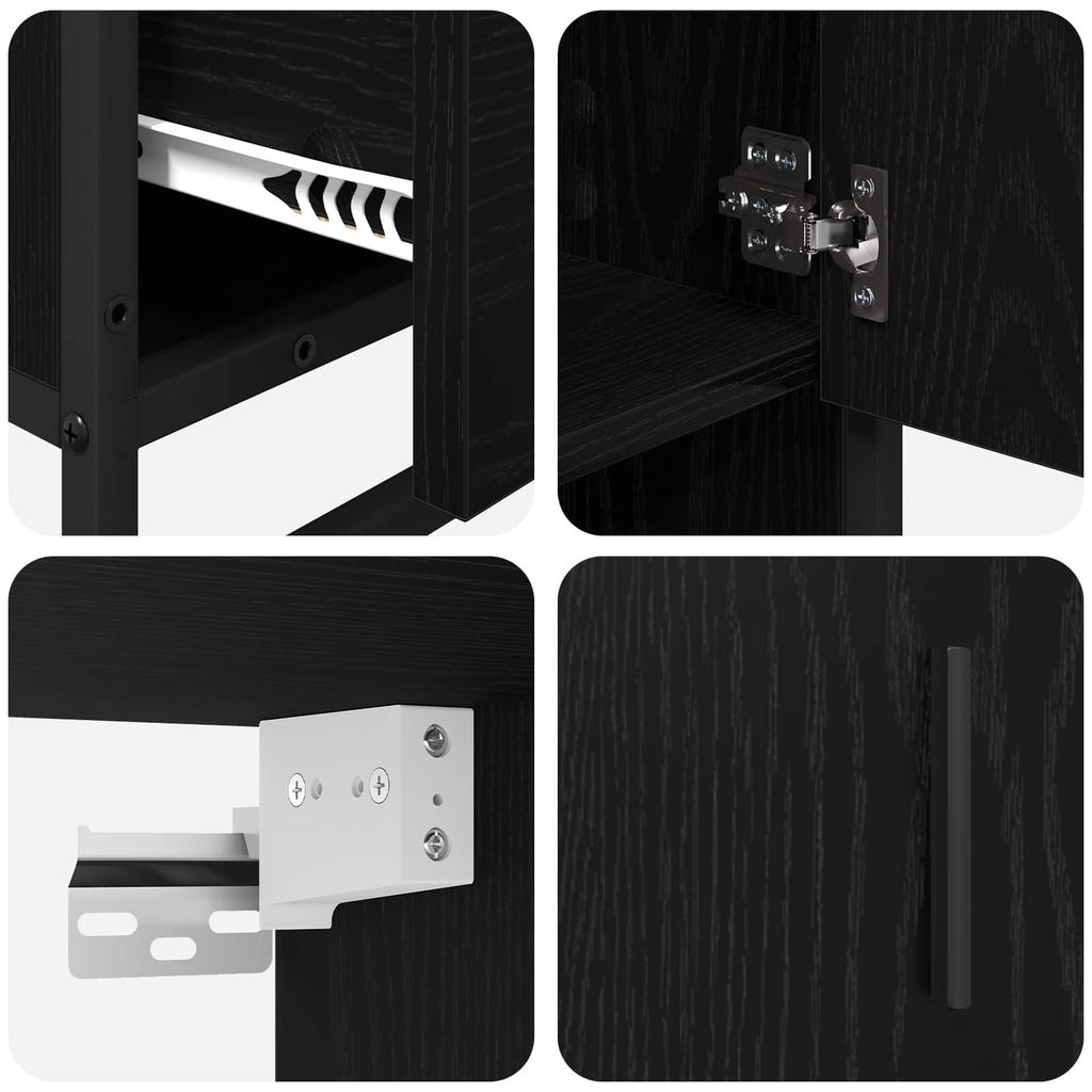 Bathroom Furniture Set 3 Pcs Black Oak Effect Wood Based Material