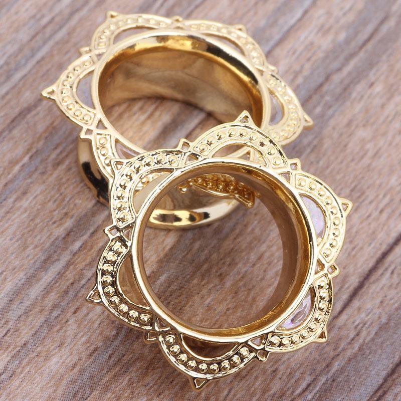 Flower Pattern Stainless Steel Ear Plugs Tunnel Expander Stretcher Gauges Earring Piercing Body Jewelry
