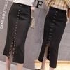 Women Knitted Skirt High Waist Front Slit Knee Length Pencil Skirt Spring Autumn Office Skirts Womens