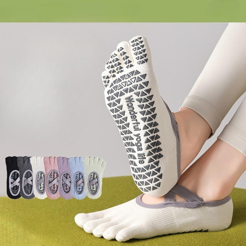 Female Summer Professional Indoor Fitness Exercise Yoga Pilates Cotton Non Slip Shock Absorption Five Finger Socks