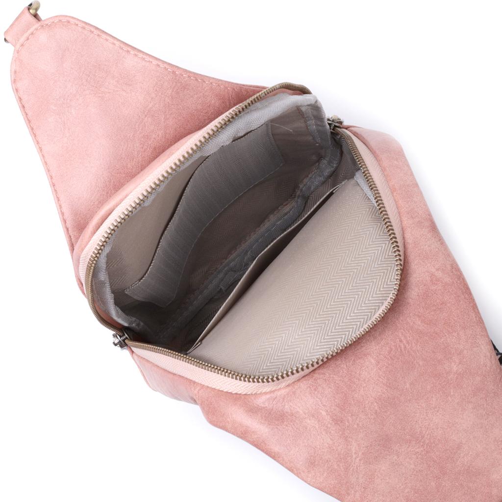 Women's Bag with an Accent On a Textile Strap Made of Smooth Eco-leather VINTAGE Bag 22772 Pink