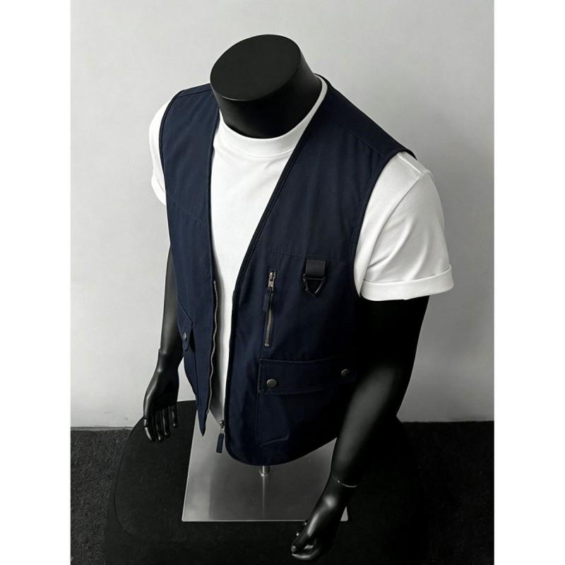 Mens Retro Workwear Vest Functional Sleeveless Jacket Outdoor Streetwear
