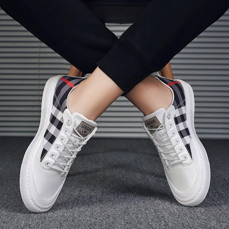 Leather Men Casual Shoes Fashion Designers Flats White Sneakers High Quality Gingham Shoes For Men Vulcanized Shoes