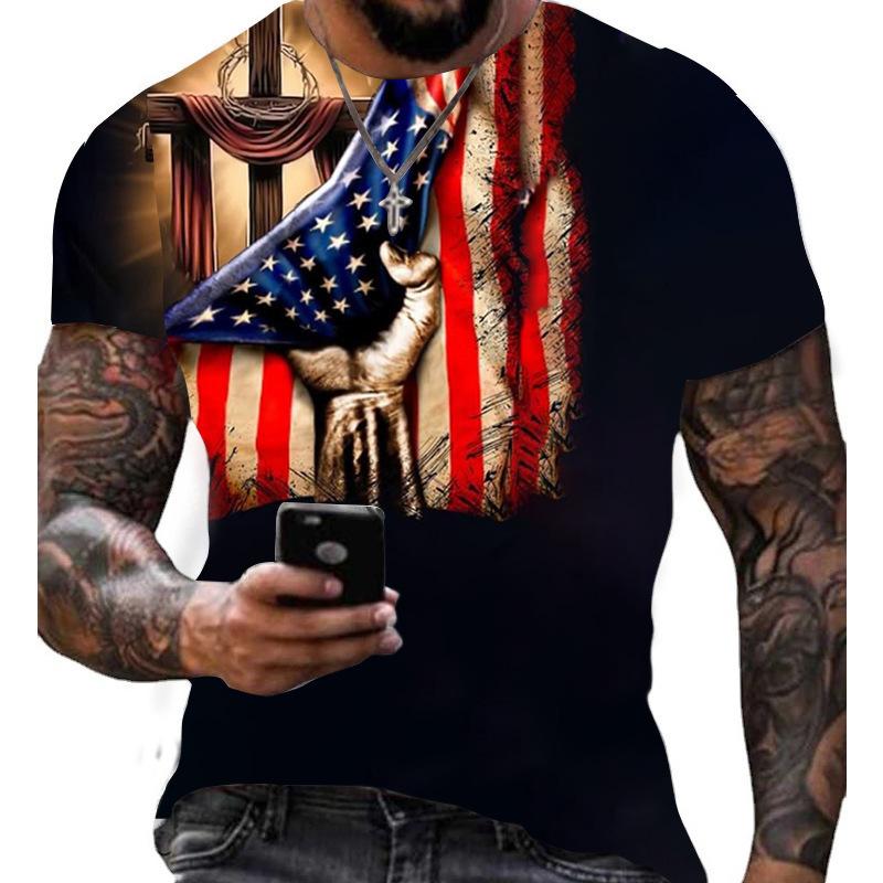 Summer Round Neck 3D American Independence Day Printed Top Fashionable Casual Short Sleeved Men's T-shirts