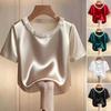 French Style Satin Silk T-Shirt Loose Short Sleeve Top Business Casual Women's Tops  Ladies