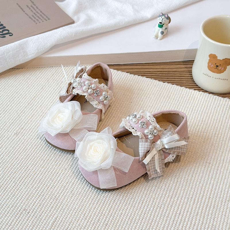 Girls' small leather shoes2026Spring new mesh floral princess shoes, soft sole, non-slip, Korean style fashion shoes for little girls