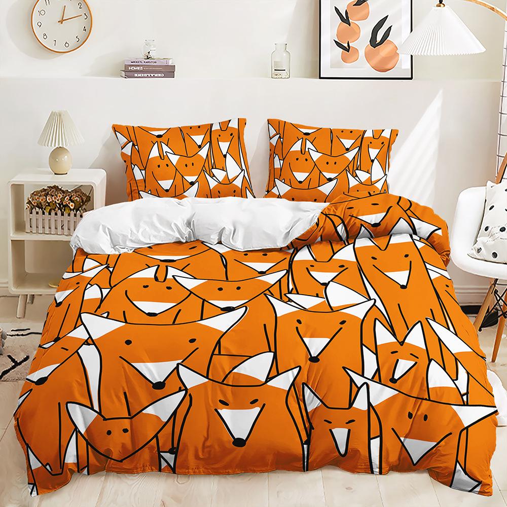 Bed Three-Piece Dog Fox Stacking Quilt Cover 3D Digital Printing Kit 135 * 200 (two-piece set) 90g