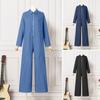 Women Loose Suspenders Pocket Long Pants Casual Streetwear Hole Denim Jumpsuits Waistline Straight Jeans Rompers