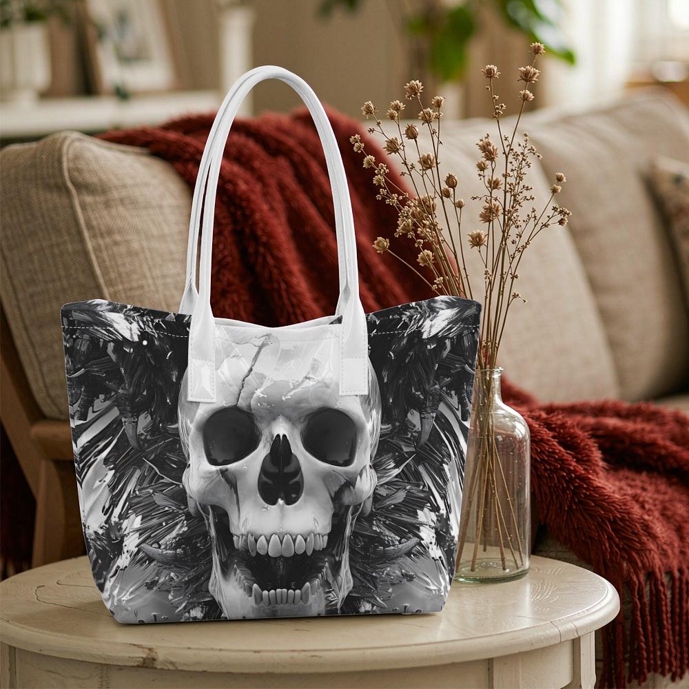 Gothic Skull Pattern Tote Bag Trendy Daily Shoulder Bag for Streetwear