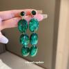 Emerald Diamond Oval Earrings Atmospheric Stud Earrings Pendant Personality Exaggerated Earrings