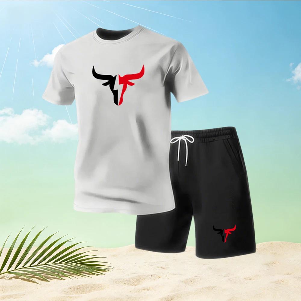 2026 Summer Men's Quick Drying Short Sleeved T-shirt and Shorts Set Urban Street Fashion Running Sports Two Piece Set Hot Sale