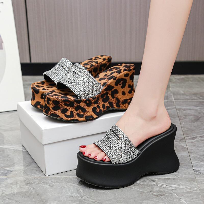 Fashion Leopard Women Wedges Platform Slippers New Sandals Sexy Fashion Summer Shoes Dress Party Shoes Designer 2025 Trend Woman Pumps