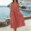Women U Neck Sleeveless Pocket Split Hem Tank Dress in Cotton Linen with Floral Print for Casual and Everyday Wear