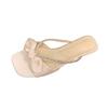 Blockabsatz Temperament Strass-Slipper Außenbekleidung Sommer Quadratische Zehenpartie Offene Zehenpartie Schleife Rutschfest Verschleißfest Sandalen
