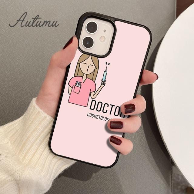 Capa de telefone de médico e enfermeiro de desenho animado para iPhone 11 12 13 14 Pro Max mini XR XS SE 2020 7 8 Plus Samsung Galaxy S21 S22