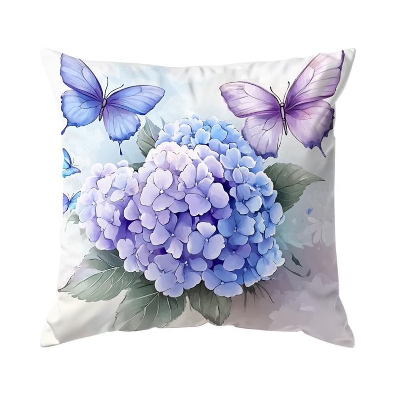

Home Decor Butterflies & Hydrangeas Floral-Printed Pillow Covers Pattern Cushion Cover Suitable for Sofa Bedroom Car Pillow 16x16Inch