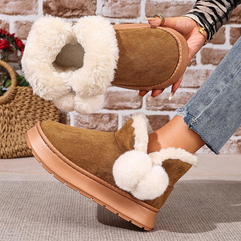 Fashion Faux Suede Platform Snow Boots Women Non Slip Thicken Plush Warm Cotton Padded Shoes Woman Comfort Fluffy Fur Ankle Boots Female