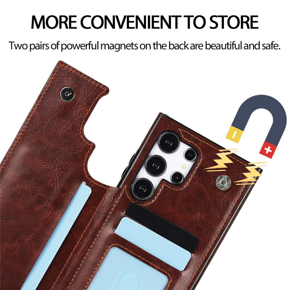 Wallet Double Button Card Slot Stand Flip Leather Case For Samsung Galaxy S25 S24 Ultra S23 Plus S24FE S22 S21 S20 Note 20