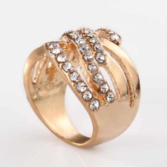 Luxury 9K Gold Plated Alloy Finger Band Rhinestone Inlaid Ring Jewelry Gift