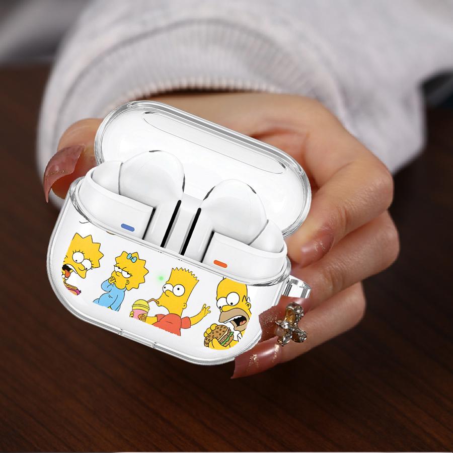 Cute The Simpsons Case For Samsung Galaxy Buds 3 FE 2Pro 4 Pro 4Pro 3Pro 2 Live Clear Earphone Cases Cover With Hook