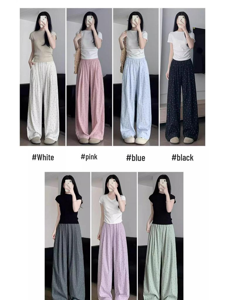 2025 Women's High-Waist Ice Silk Polka Dot Wide-Leg Pants by Yamamoto