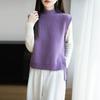 Women's 100% Pure Wool Sleeveless Knit Vest Shawl - Warm Autumn/Winter Layering Pullover with Half-High Collar