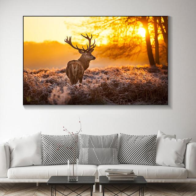 Animal Noble Deer In Winter Snow Forest Canvas Painting Posters and Prints Wall Art Pictures For Living Room Home Decor No Frame