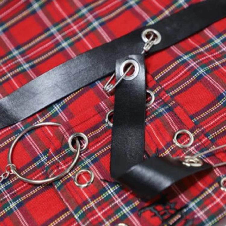 Pantaloni cu carouri Femei Imbracaminte de strada japoneza Punk Pantaloni Cargo Femei Lanț hippie Harajuku Indie Y2K Estetică Hip Hop