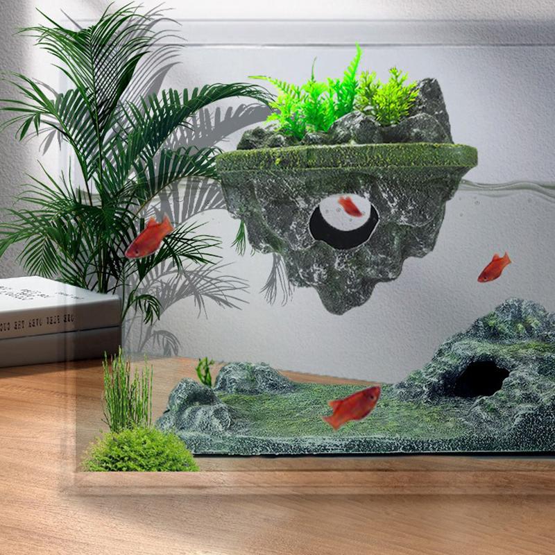 Schwebende Insel für Aquarien, dekorativ, kreativ, schwimmender Stein, Simulation von Pflanzen, Höhlen, Kunsthandwerk, Ornamente, Aquariumzubehör
