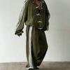 Fashion Buckle Three Bars Casual Suit Retro Stand-up Collar Jacket Wide-leg Sweatpants Two-piece Set